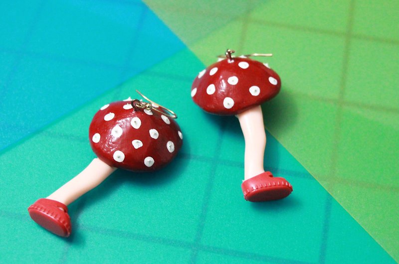 Long leg mushroom - Earrings & Clip-ons - Clay Red