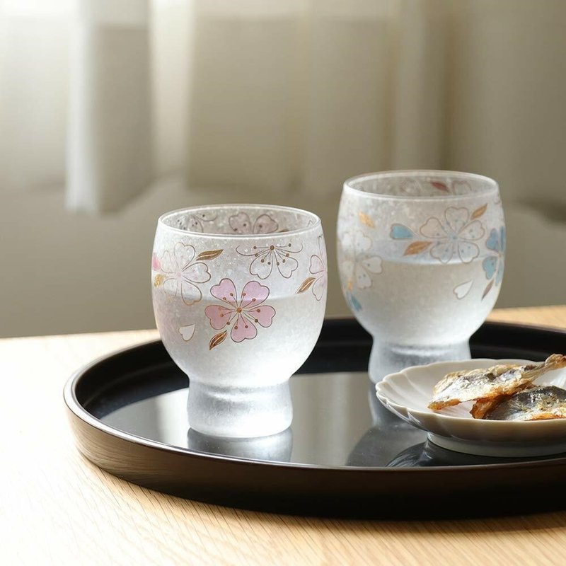 Japan ADERIA Plum Blossom Matching Cup Wooden Box Gift Box Set 145ml - Cups - Glass 