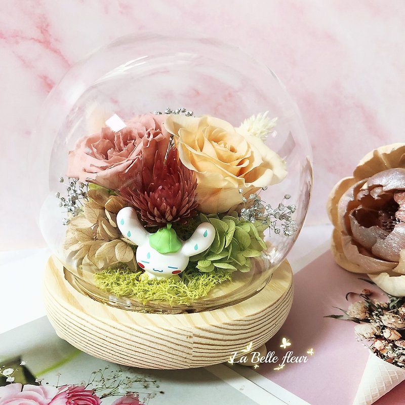24hr shipment [Big Eared Dog] Eternal Flower Glass Cup Night Light/Birthday Gift/Valentine’s Day Gift - ช่อดอกไม้แห้ง - พืช/ดอกไม้ 