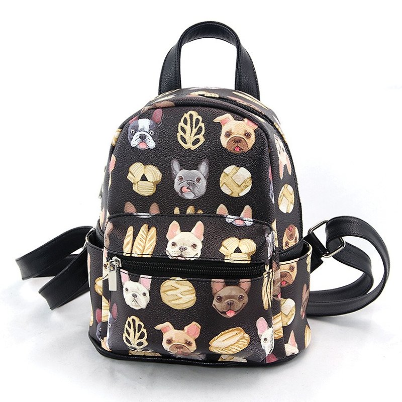 Ashley. M - French Bulldogs and Baguettes Mini Backpack - Backpacks - Faux Leather Black