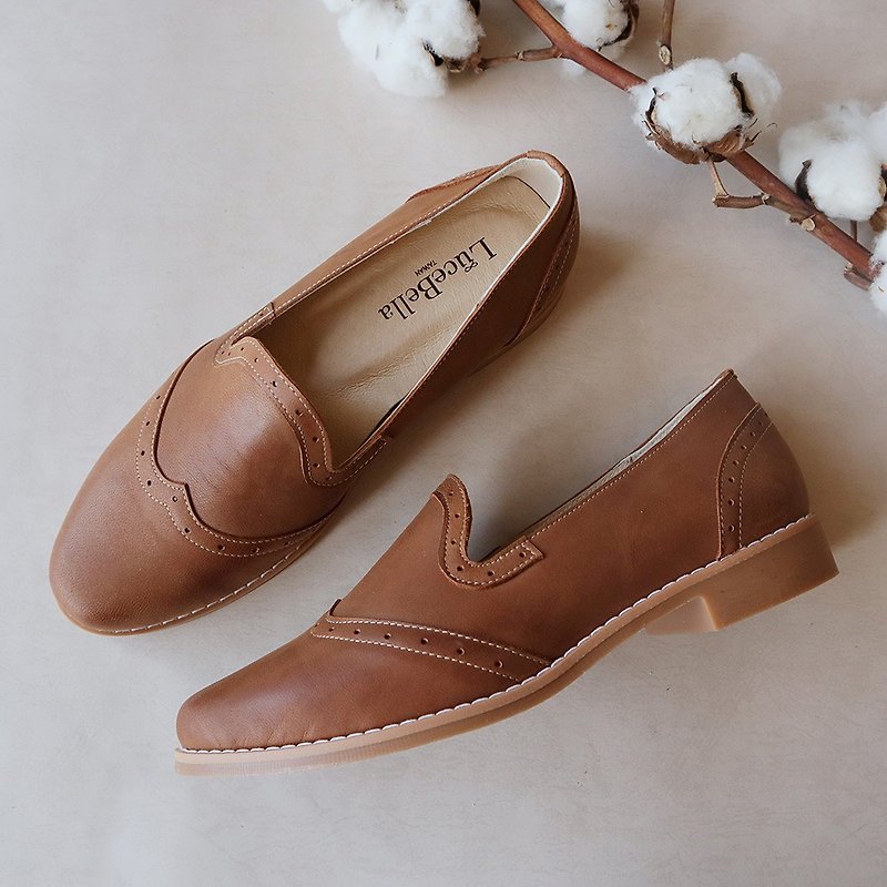 【Winter rhyme】 Leather Oxford shoes - Brown - Women's Oxford Shoes - Genuine Leather Brown