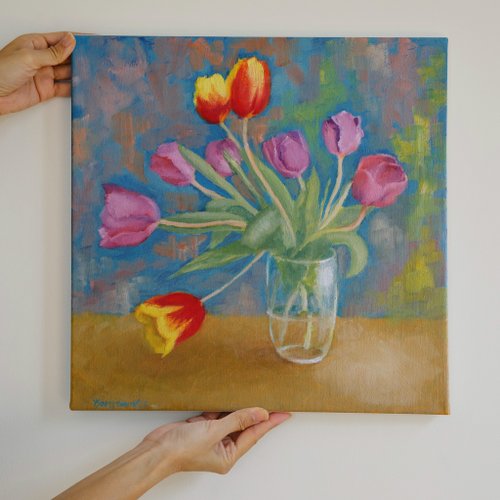 花の絨毯＊4号キャンバス　絵画　原画　春　風景画　チューリップ 花の絨毯＊4号キャンバス 絵画 原画 春 風景画 チューリップ