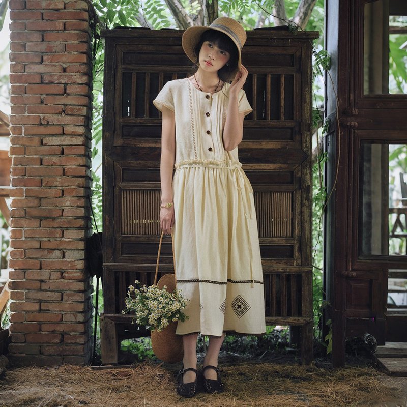 蓋袖連衣裙|洋裝|兩色|夏款|Sora-1825 - 洋裝/連身裙 - 棉．麻 多色