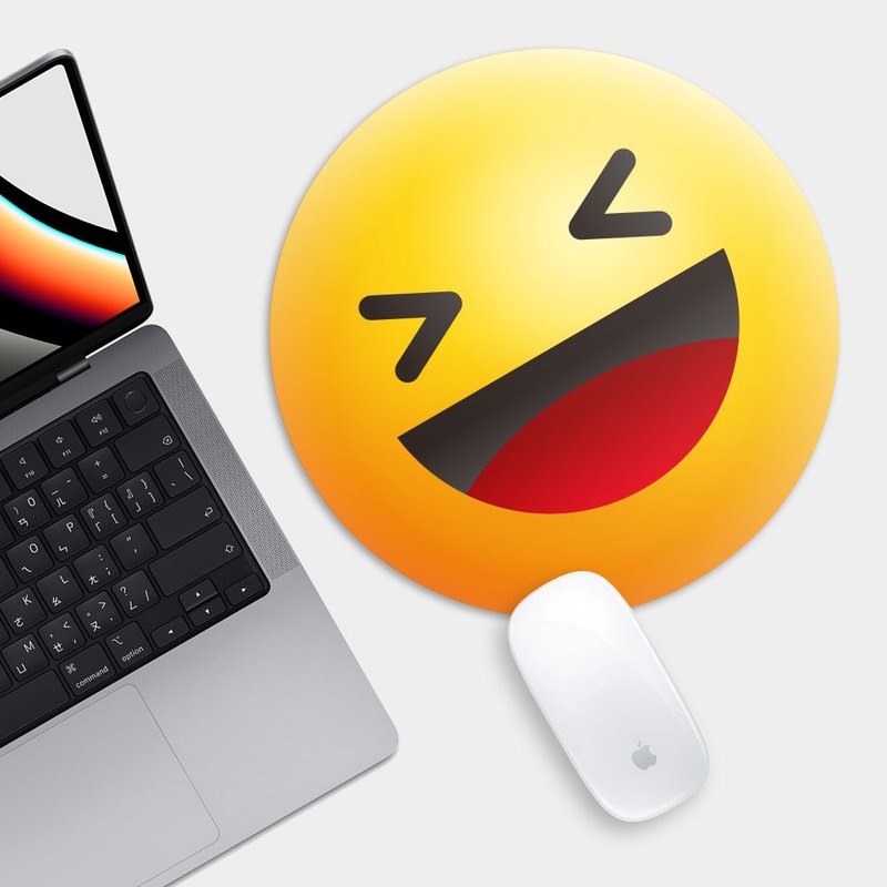 Emoji 笑臉 25 cm 圓形滑鼠墊 PS070 - 滑鼠墊 - 橡膠 黃色