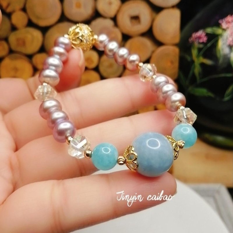 Gold and Silver Treasure Natural Aquamarine Purple Pearl Crystal Bracelet - Bracelets - Gemstone 