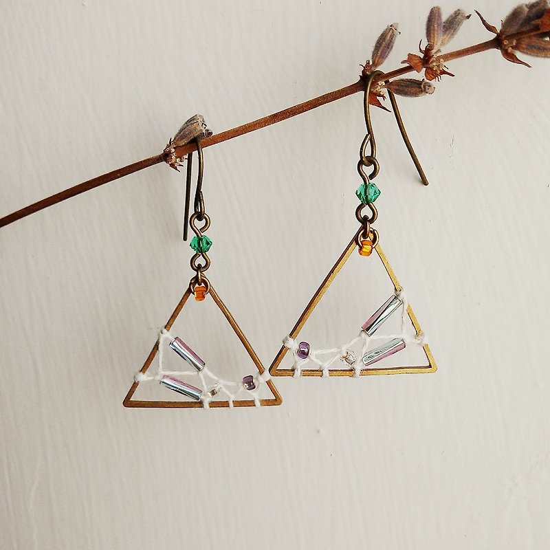 Broken Galaxy earrings (a few stars version) macrame fancy braided triangular brass can be changed ear clip - Earrings & Clip-ons - Other Metals Multicolor