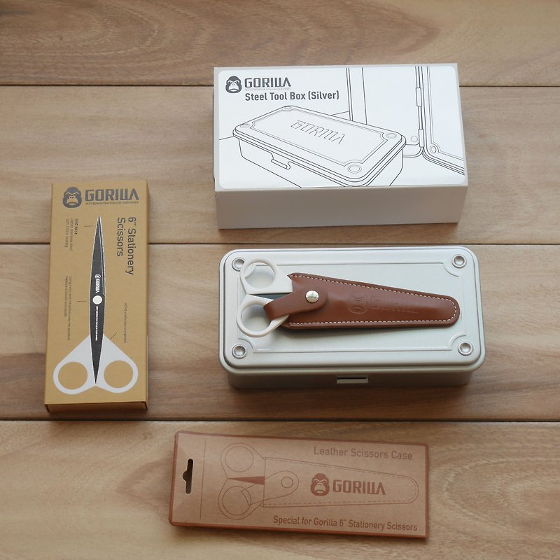 [Gorilla] 6-inch ultra-durable non-stick stationery scissors set x [Gorilla] Silver tool box - กรรไกร - โลหะ สีเงิน