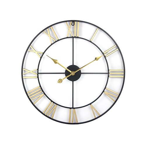iINDOORS英倫家居 鐵製設計時鐘 雙色金針 60cm 台製機芯 金色 羅馬數字 工業風