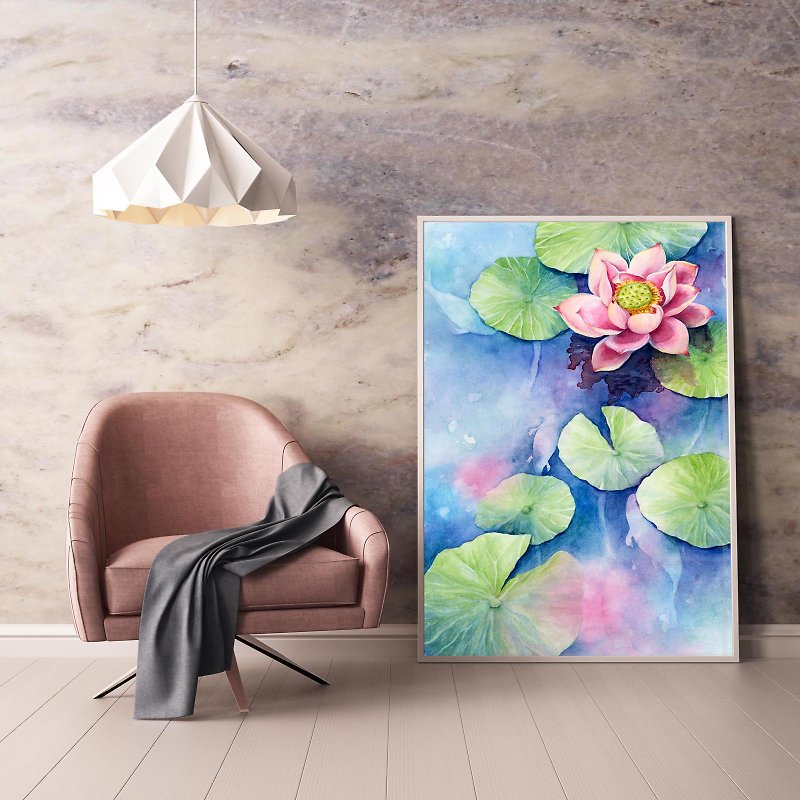 【Lotus】Limited Edition Water Lily Art Print. Oriental Chinese Feng Shui Decor. - Posters - Paper 