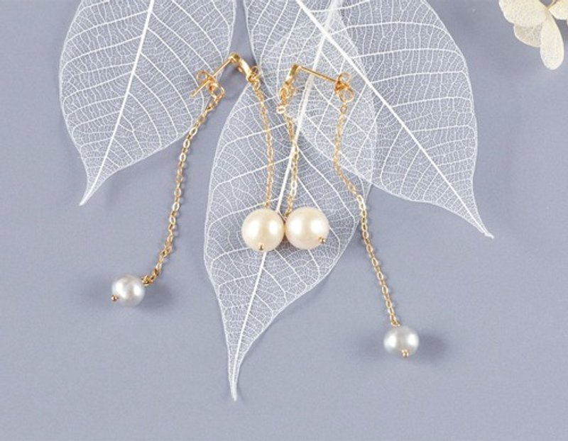 ホワイトパールxシルバーパールスタッド2WAYピアス - 耳環/耳夾/耳骨夾 - 寶石 