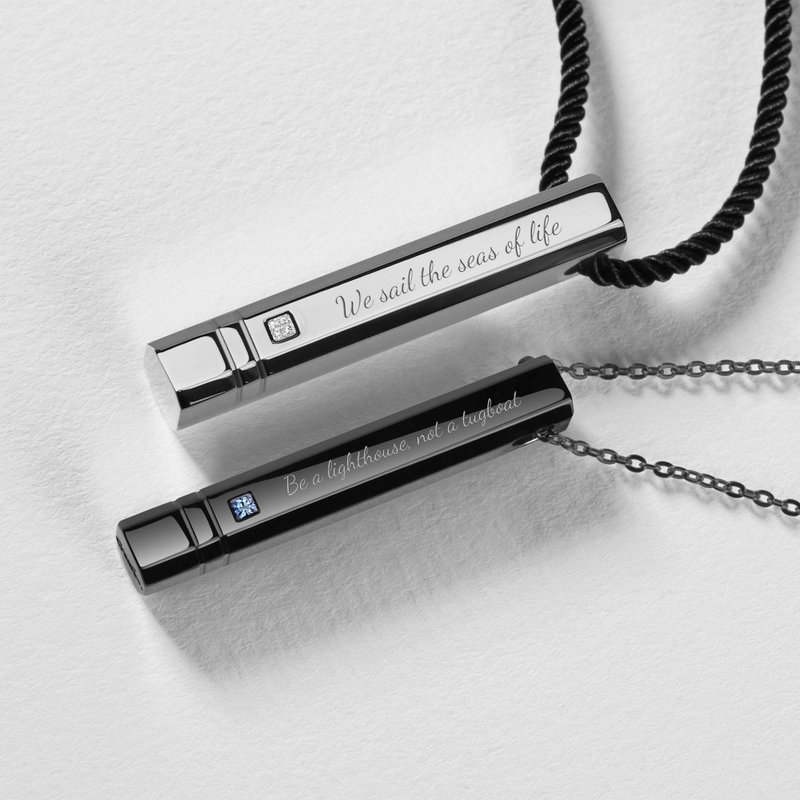 Il Faro 客製化刻字 鈦金屬寶石長條情侶項鍊 (3色) - 項鍊 - 不鏽鋼 銀色