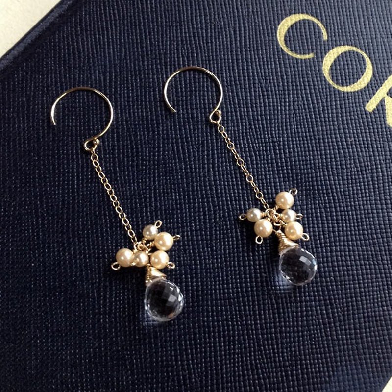 14kgf gem quality crystal AAA + vintage pearl drop chain earrings OR earrings [ii-445] - Earrings & Clip-ons - Gemstone 