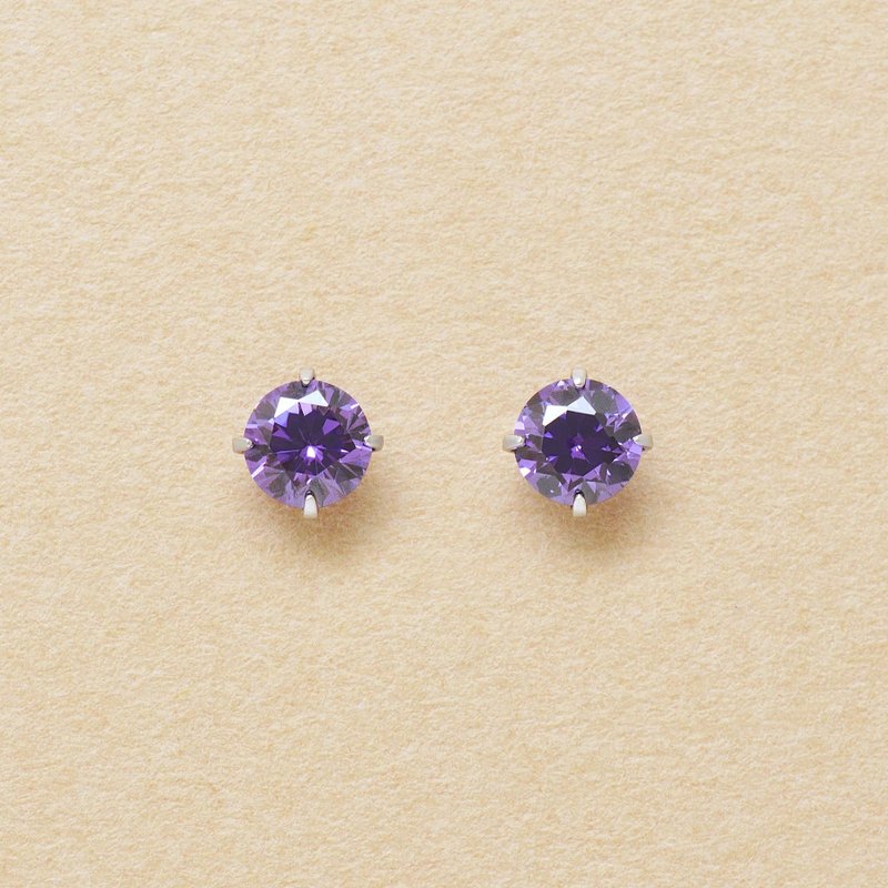【Second Earrings】 鉑金紫方晶鋯石耳環 - 耳環/耳夾/耳骨夾 - 貴金屬 