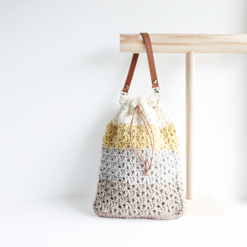 Crochet Mini Handbag With Leather Strap - Handbags & Totes - Other Man-Made Fibers Khaki