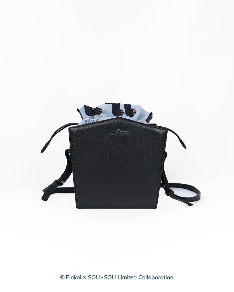 【Pinkoi x SOU・SOU】Cultivate Set・Cat ・Cow Leather Shoulder Bag Combo - Messenger Bags & Sling Bags - Genuine Leather Black