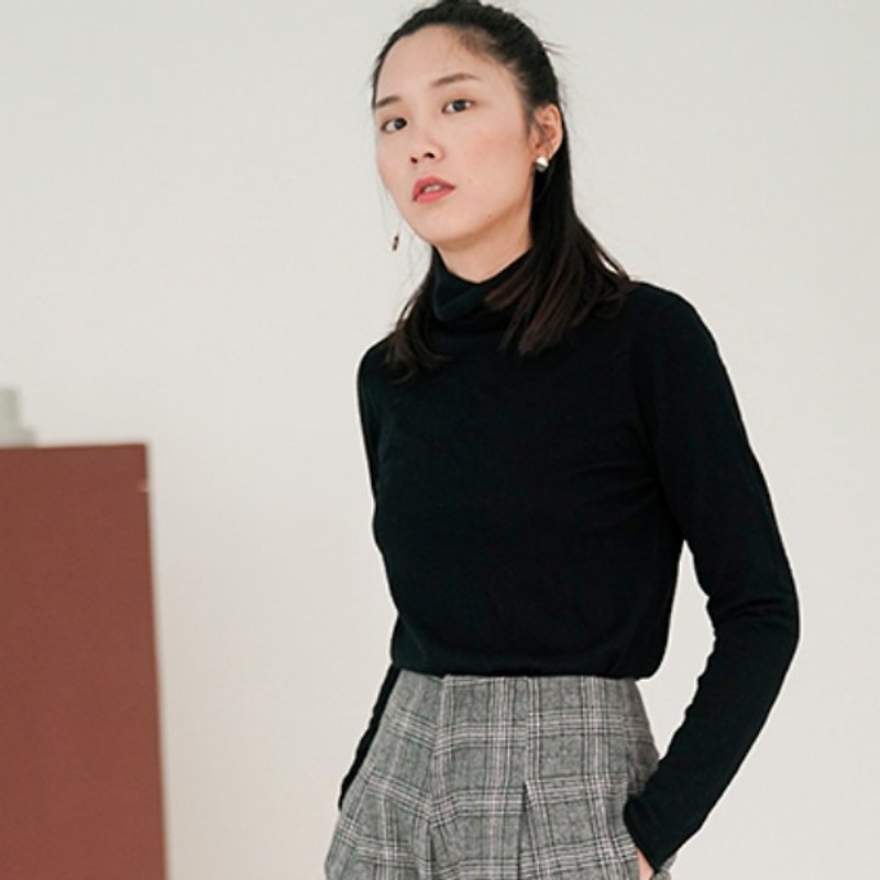 Black high-necked self-cultivation pile of collar blouse Merino wool slim sweater sweater skin naked - Women's Sweaters - Wool Black