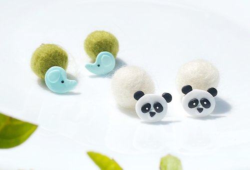 FIFIFAFA & FIFICLAY 熊貓•小象 手工軟陶耳環 | 耳夾