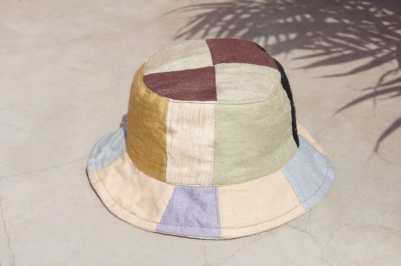 Limited a land of forest wind stitching cotton hand-woven Linen hat / handmade hat / visor / hat Patchwork / handmade hat - Japanese wild forest mosaic handmade cap - หมวก - ผ้าฝ้าย/ผ้าลินิน หลากหลายสี