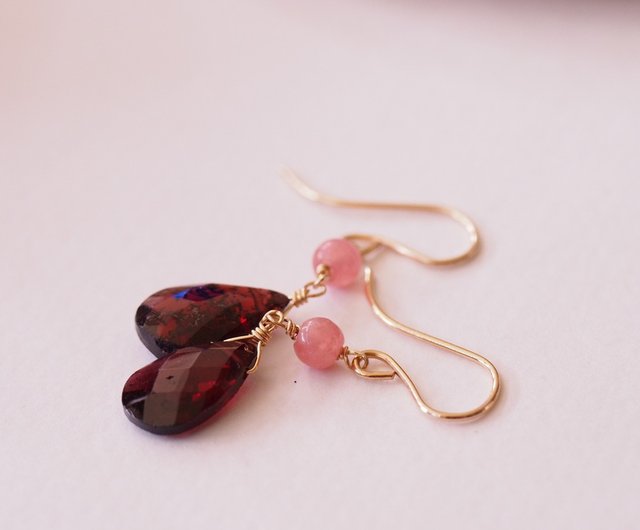 14KGF Garnet / Garnetite Manganese Earrings January Birthstone