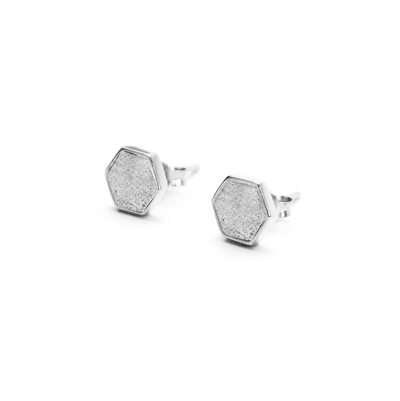 Grey Concrete Hexagon Earring (Silver / Rose Gold) | Geometric Series - ต่างหู - ปูน สีเทา