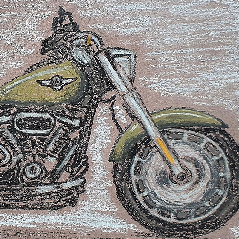 Harley Davidson Painting Original Wall Art HD Fat Boy American Motorbike Artwork - โปสเตอร์ - วัสดุอื่นๆ สีเขียว