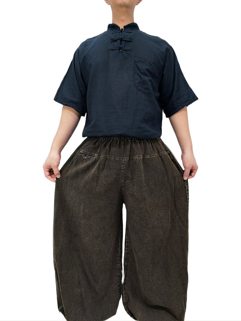 Stonewashed Harem Pants Bleached Cotton Pants Unisex Pants Trouser Baggy Pants - 中性長褲/短褲 - 棉．麻 多色