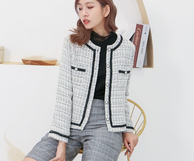 Chanel Style Ivory Tweed Blazer Jacket - Shop medusatw Women's Blazers &  Trench Coats - Pinkoi