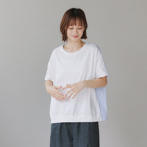 Simply Yours 【Simply Yours】前後拼接條紋上衣 白F