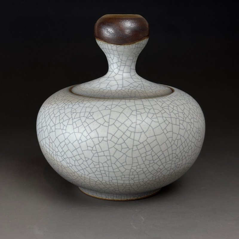 許旭倫 陶瓷岩礦 汝窯槌瓶茶葉罐 汝窯槌瓶聚寶盆 半斤 - 茶壺/茶杯/茶具 - 陶 灰色