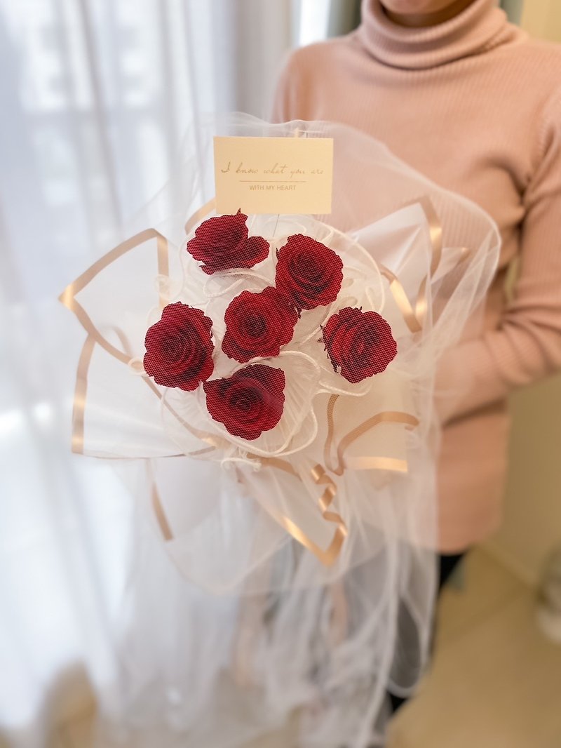 Fairy gauze eternal bouquet (with lights) Valentine's Day gift, birthday gift, confession and proposal, Korean style flowers - Dried Flowers & Bouquets - Plants & Flowers Red