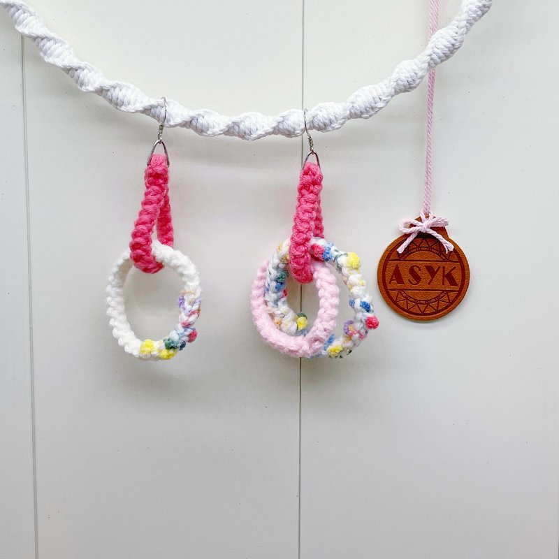 【Donut Earrings】Draping/Interchangeable Clips - Earrings & Clip-ons - Cotton & Hemp Multicolor