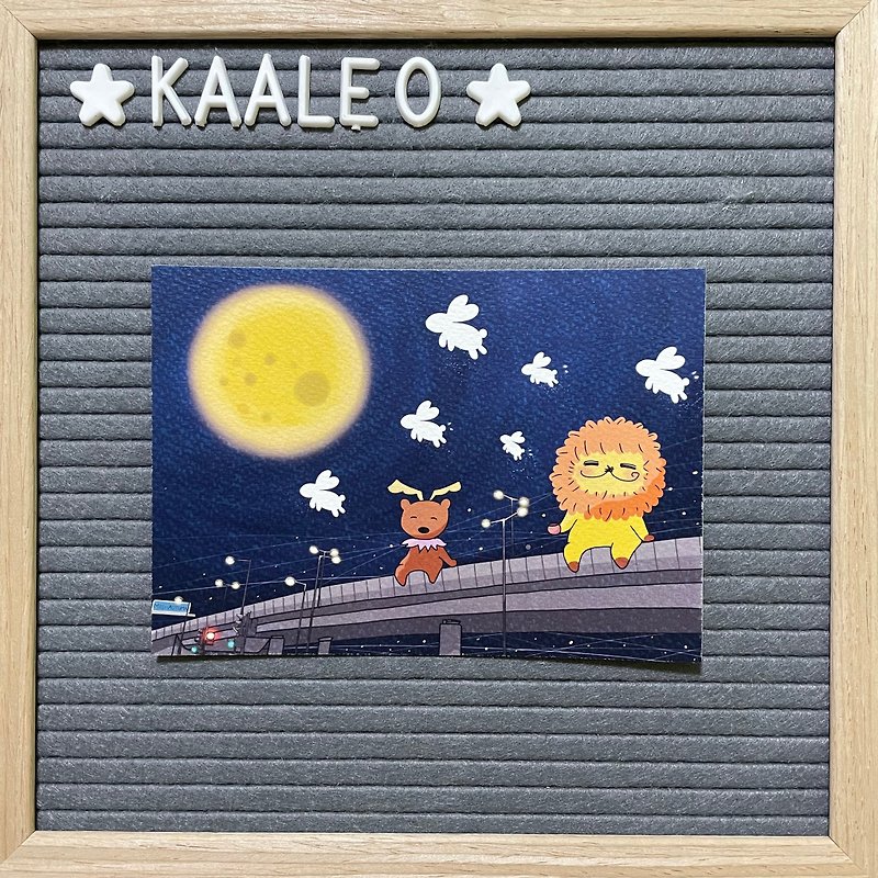 KaaLeo - Moonlight Postcard postcard Lion, Deer, Rabbit, Moonlight, Full Moon - การ์ด/โปสการ์ด - กระดาษ สีน้ำเงิน