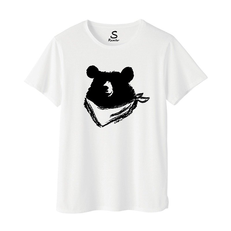Rarefor men and women all-match cotton T-shirt short-sleeved T-shirt Taiwanese black bear [collar bear] R-14 - เสื้อฮู้ด - ผ้าฝ้าย/ผ้าลินิน ขาว
