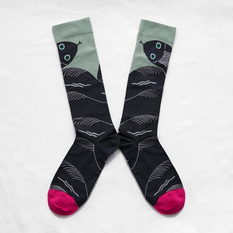 Bonne Maison France socks - Dance Blackberry Snake (stockings) - ถุงเท้า - ผ้าฝ้าย/ผ้าลินิน 