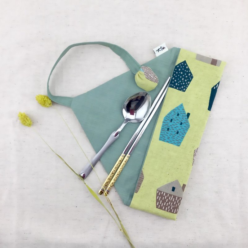 Cottage - Green Cutlery Bag - Chopsticks - Cotton & Hemp 
