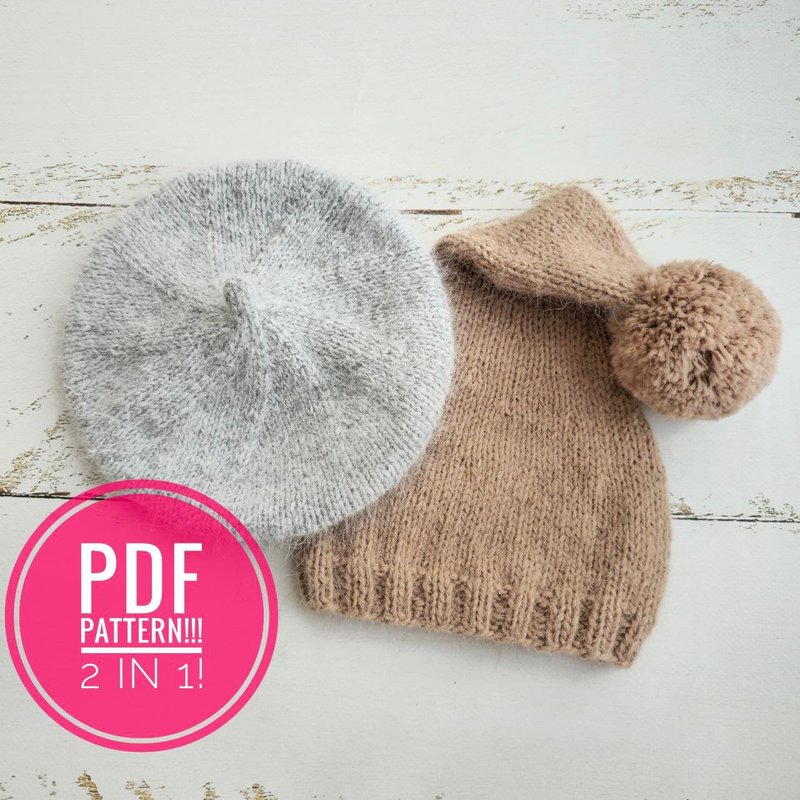 PDF! Newborn knitting Beret and Sleepy hat pattern/ hat tutorial. Newborn props - 其他數位商品 - 其他材質 