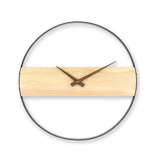 iINDOORS英倫家居 鐵製設計時鐘 淺木胡桃 40cm 黑色烤漆 台製機芯 鐵藝鐘