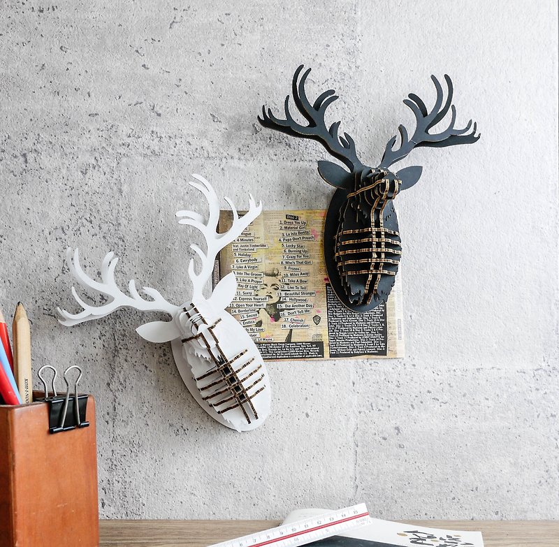 Deer Head / 3D Craft Gift / DIY / /White - แม็กเน็ต - กระดาษ ขาว