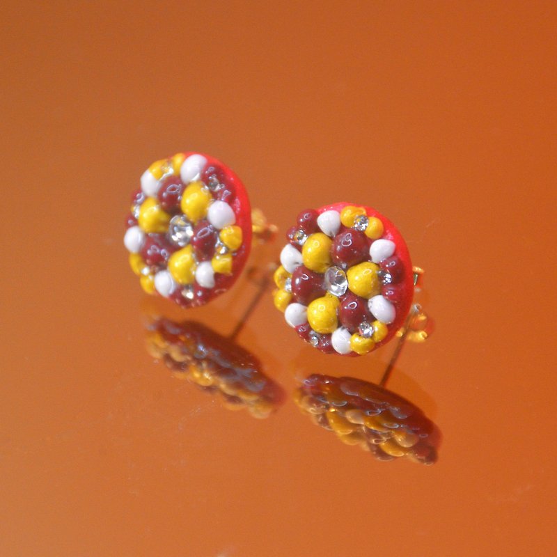 handmade soft clay earrings//flora/bunny new year - ต่างหู - ดินเหนียว สีแดง