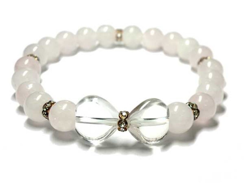 Natural stone breath ribbon heart design natural crystal × rose quartz - Bracelets - Gemstone Pink