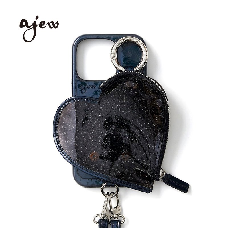 ajew PVC 愛心造型拉鍊口袋手機殼 / black(含背帶) - 手機殼/手機套 - 人造皮革 黑色