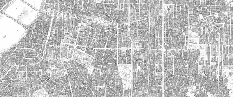 Taipei City Bird's Eye Map Drawing Print, Medium and Large - Wall Décor - Paper White