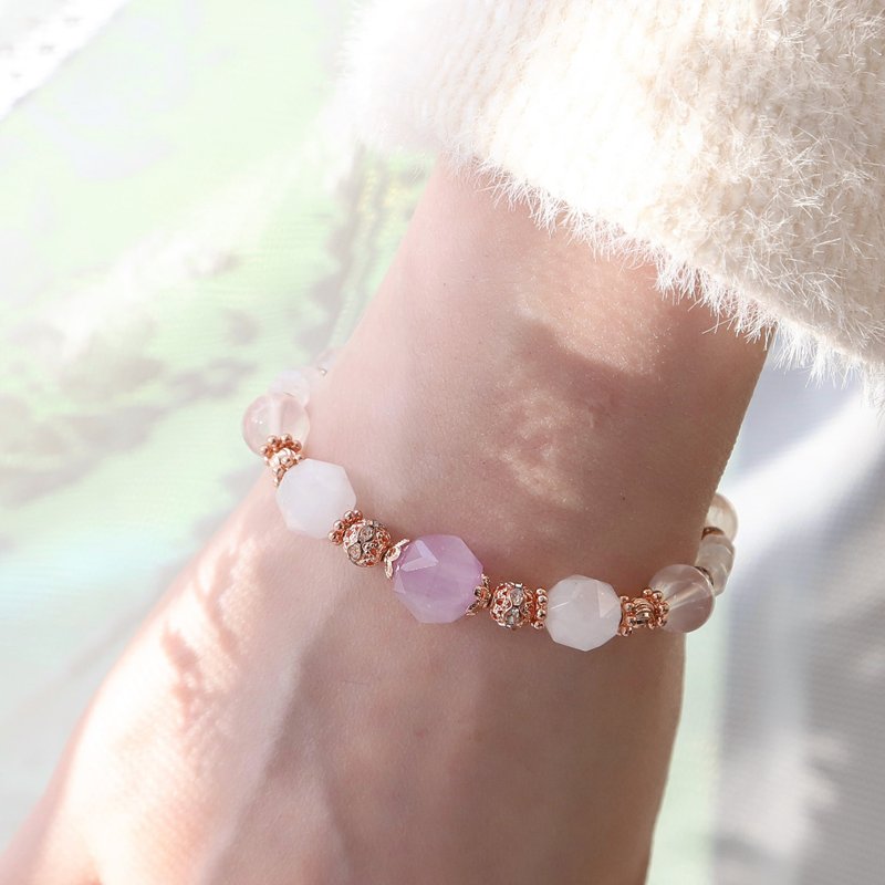 Lepidolite Rose Quartz Crystal Bracelet | Love Luck Relationship Charm Self-Love Healing Crystal Bracelet - สร้อยข้อมือ - คริสตัล สีม่วง
