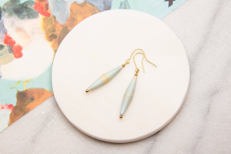 Mist single bead spindle earrings - Earrings & Clip-ons - Other Metals Blue