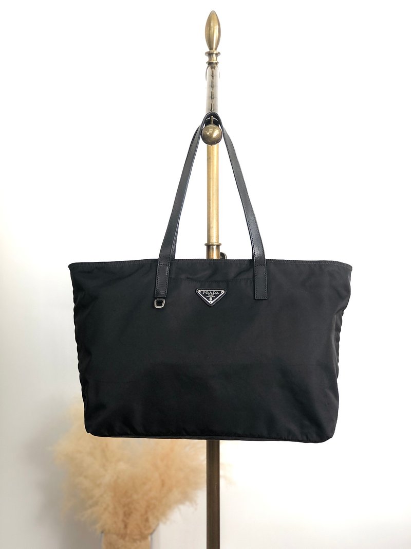 【 日本直送　名牌中古包 】PRADA プラダ トートバッグ ブラック トライアングルロゴ ナイロン vintage ヴィンテージ オールド rkbgyy - 手提包/手提袋 - 尼龍 黑色
