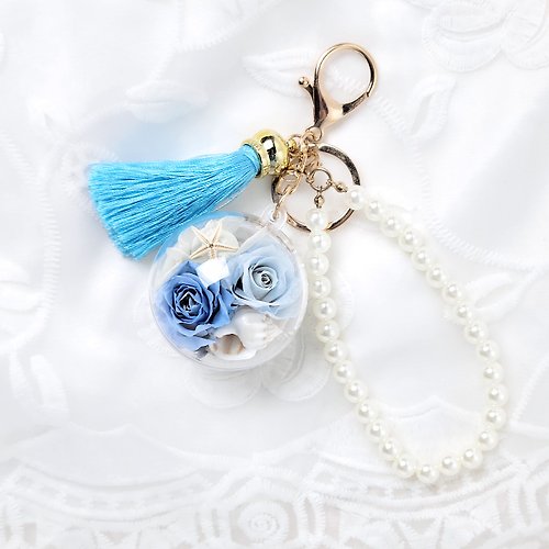 萍水相逢 永生玫瑰花球鑰匙圈吊飾-藍色海洋 生日禮物 畢業禮物