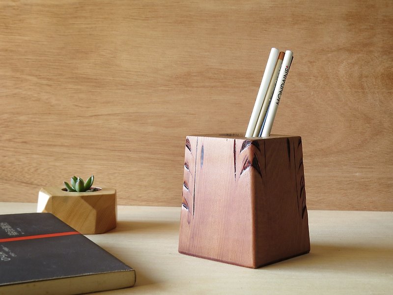 HO MOOD Deconstruction Series-Curled Grass Antique Wood Pen Holder - กล่องใส่ปากกา - ไม้ 