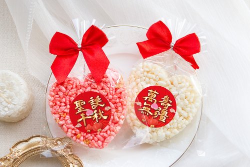 幸福朵朵 婚禮小物 花束禮物 Q版神明祝壽 精巧單包裝 心型米香 (2口味可挑) 素食可 聖誕千秋