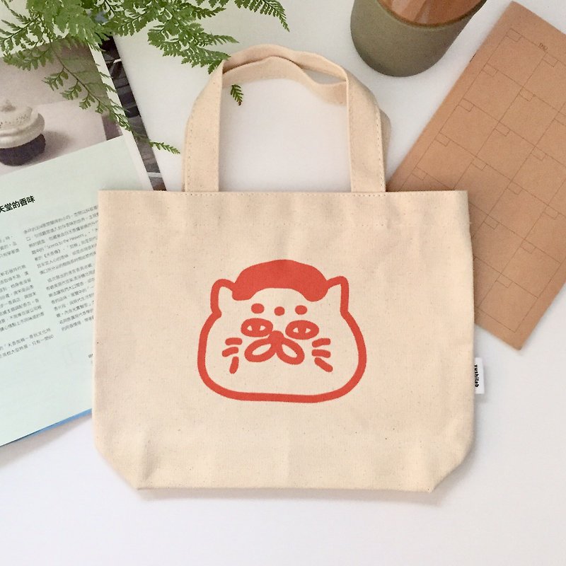 Orange Red Cat Goro Canvas Pouch Tote Bag A total of 2 colors - กระเป๋าถือ - ผ้าฝ้าย/ผ้าลินิน 