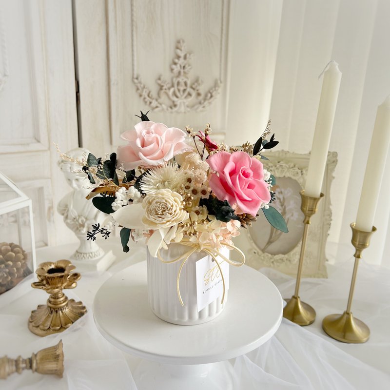 SEE Floral Design 永生花 不凋花 乾燥花—粉玫瑰永生擴香牛奶瓶 - 乾燥花/永生花 - 植物．花 